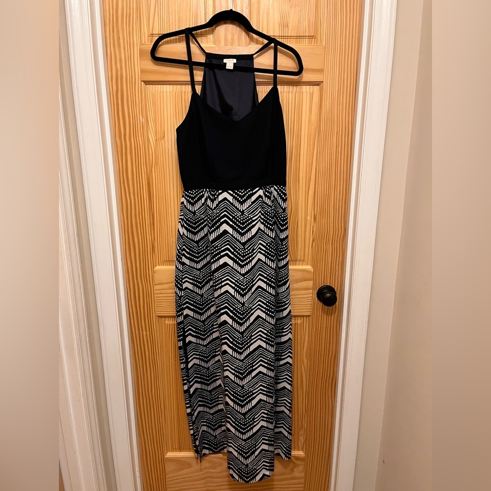 J.Crew Spaghetti Strap Maxi Dress, Women's Size 8, Navy and White Chevron Design